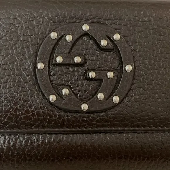 GUCCI Full Inclusion Brown Interlocking GG Studded Leather Long Wallet EUC - Picture 3 of 14